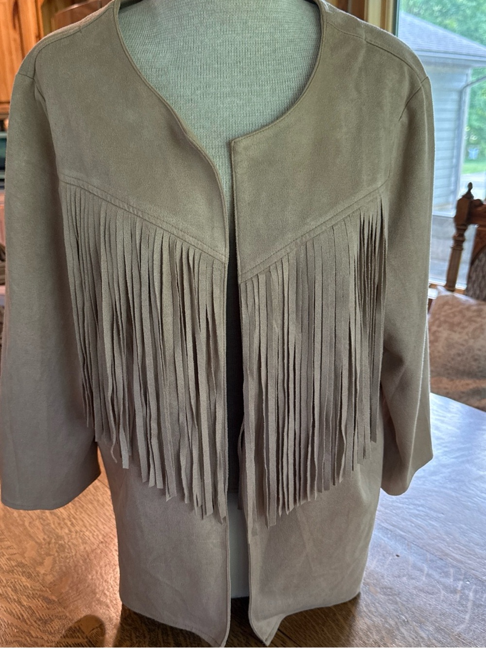 JOH Taupe Faux Suede Fringe Jacket